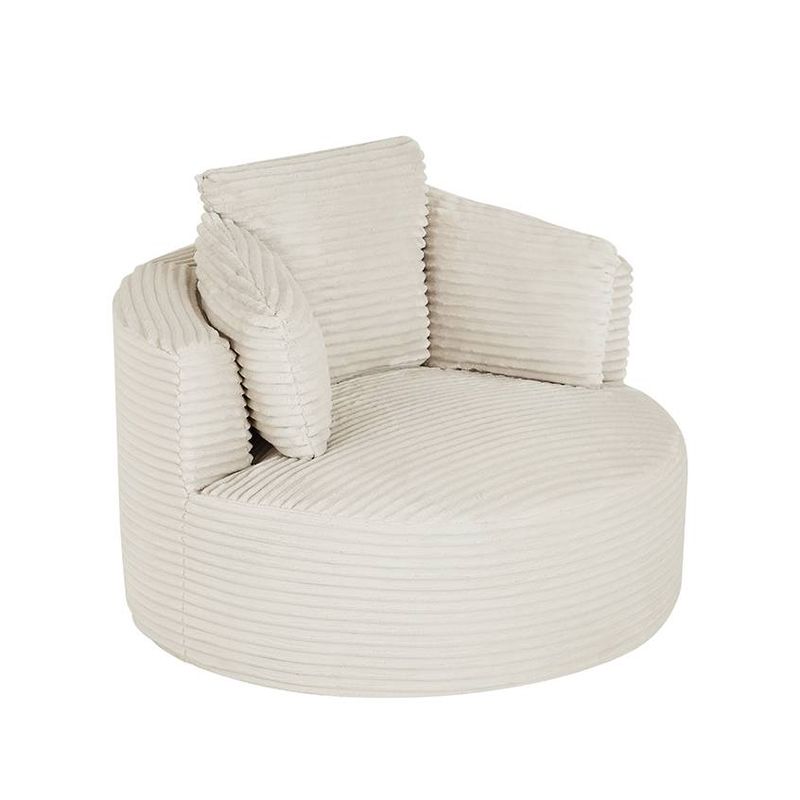 Compressible Corduroy Round Lounge Chair With Cushioned Backrest – No Assembly Required, Soft Seating With Sponge & Pocket Spring Support_voghion.com