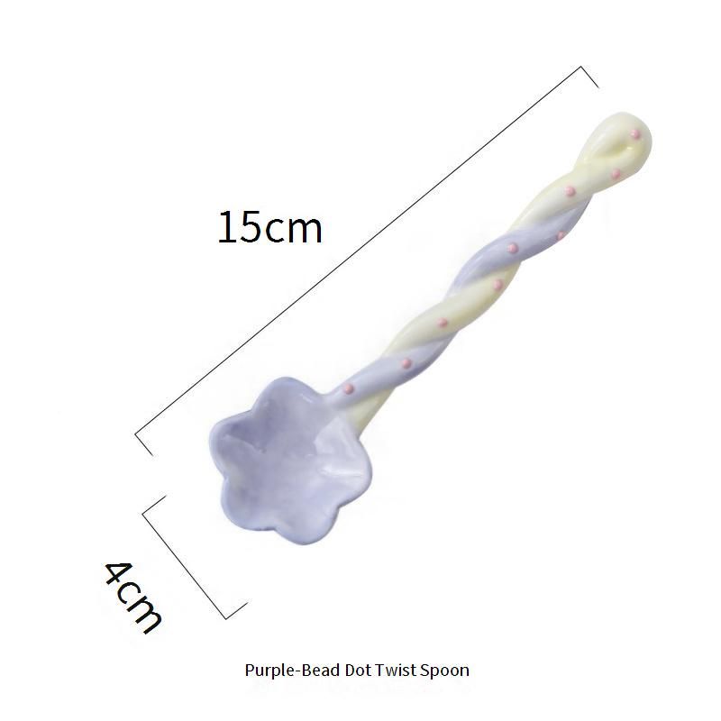 Pastel Ceramic Spoon Set – Cute Twisted Handle Coffee & Tea Stirring Spoon Kawaii Aesthetic For Home Dessert Milk & Breakfast Non-Slip Tip_voghion.com