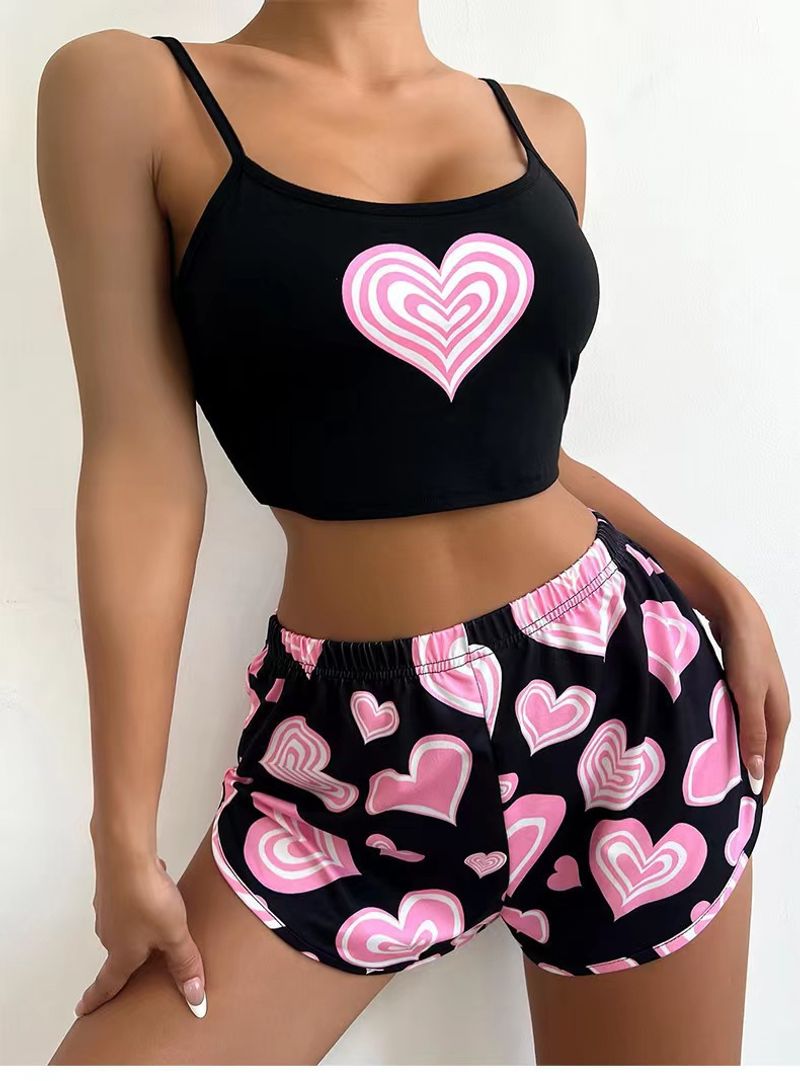 Heißer verkauf liebe druck hosenträger shorts zwei stück milch seide sexy hause kleidung_voghion.com