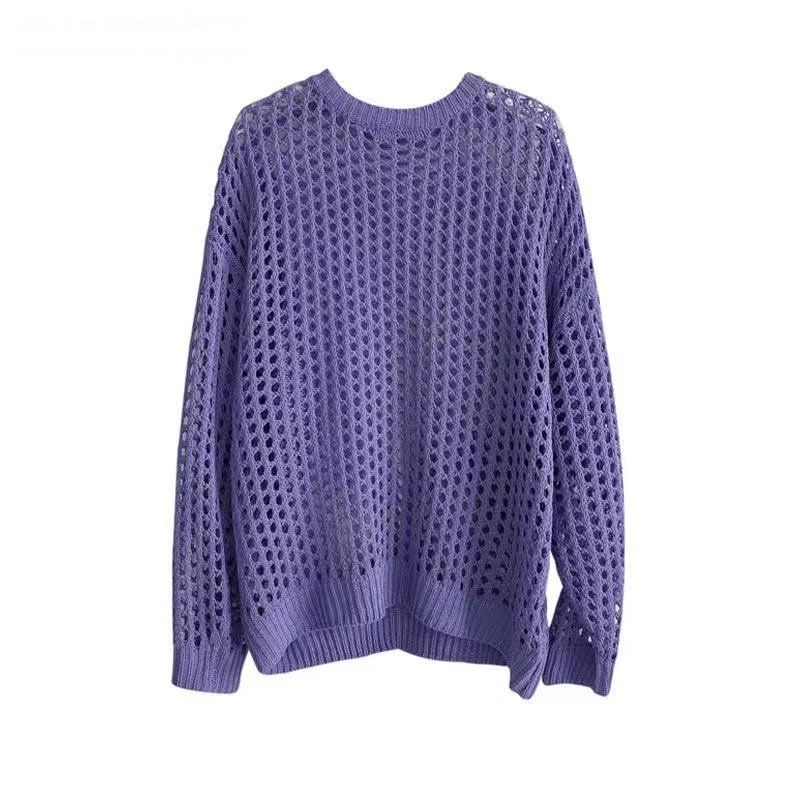 Men's Clothing Hollow-out design knitwear loose casual fashionable sweater gender-free simple all-match mesh shirt coat_voghion.com