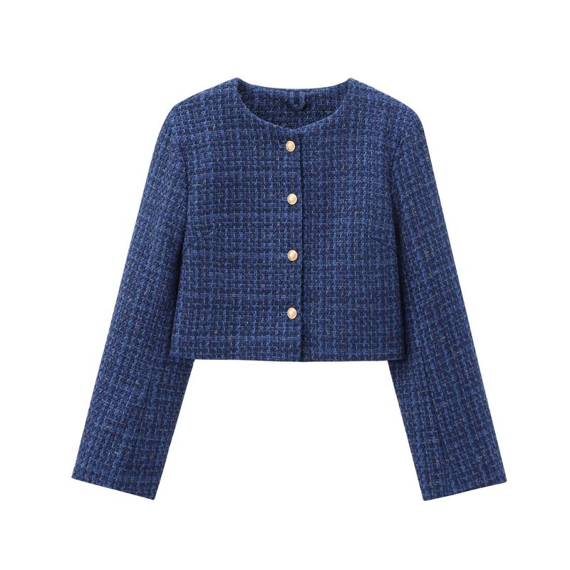 Women s Autumn Winter New Round Neck Single breasted Loop Velvet Short Coat_voghion.com