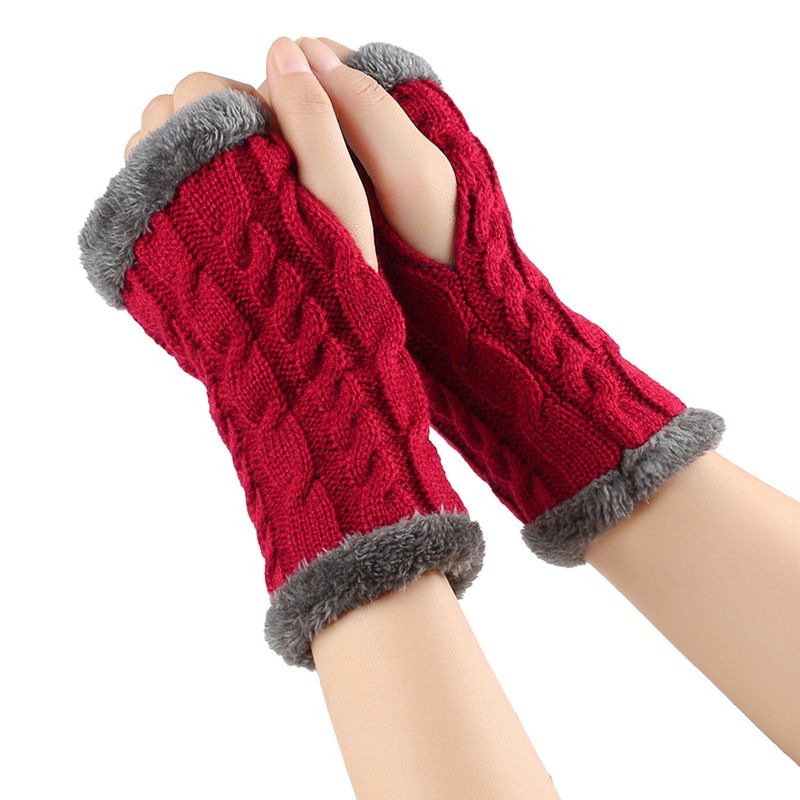 Unisex Extra thick wool gloves Wool fingerless diamond knit warm gloves and fleece gloves_voghion.com