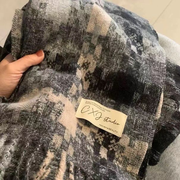 Sciarpa autunnale e invernale per uomo e donna, sciarpa lunga con nappe a quadri lavorati a maglia, scialle oversize da coppia, calda_voghion.com