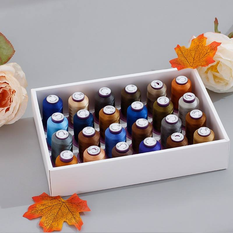 Filo da ricamo fatto a mano colorato multicolore 24 colori 120D550 iarde Set di fili da ricamo in poliestere lucido_voghion.com