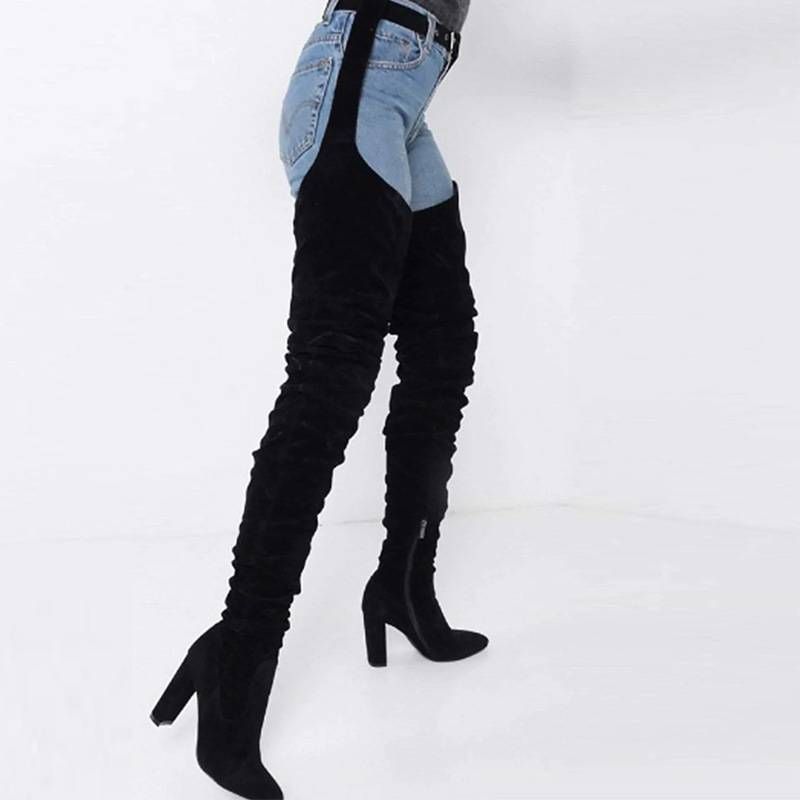 New sexy belt pants boots pointed side zipper over the knee plus size fashion boots_voghion.com