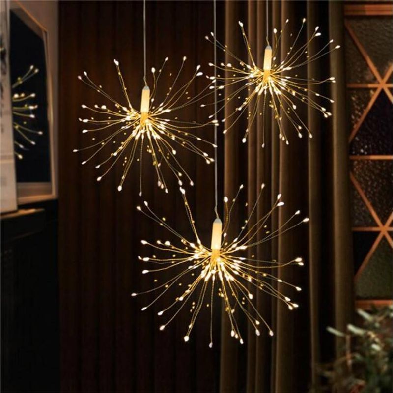 90-LED Firework Sparkle Lights - DIY Exploding Star & Dandelion Copper Wire Fairy Lights (IP43 Waterproof, Battery Operated, 3000K Warm White)_voghion.com