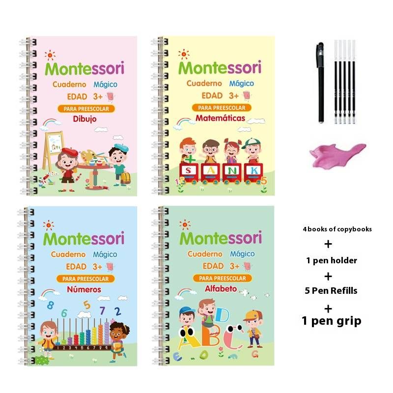 Spanish Alphabet Tracing Workbook Set For Kids – 4 Books With Groove Design + 1 Pen Holder & 10 Refills – Fun Handwriting Practice_voghion.com