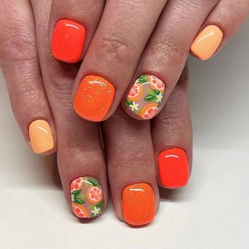 Kurzes, helles Gesicht, quadratische Rüstung, Ölgemälde-Stil, sanfte kleine Blume, modisch, weißer Pressstil, Nagelkunst, weiblich, universell, 24 Stück_voghion.com