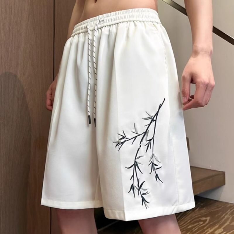 New button up casual shorts for summer thin trend outerwear, Chinese style oversized loose men's five part pants_voghion.com
