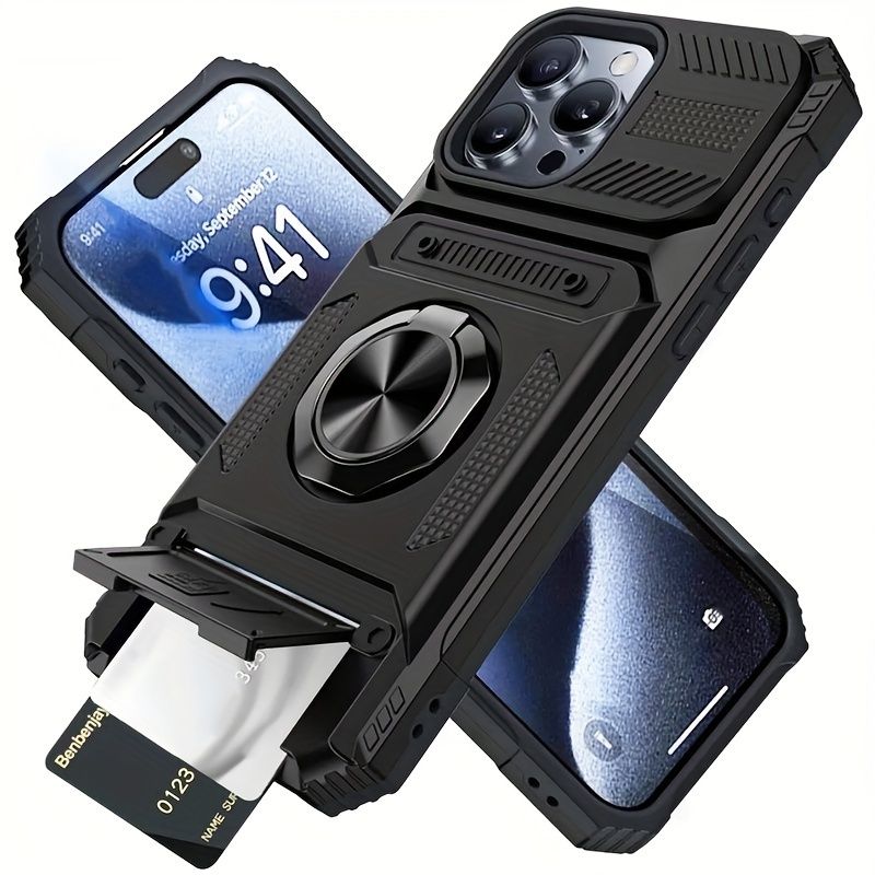 Shockproof heavy-duty hard phone case with metal stand and card slot for 16 Pro Max 15 Pro Max 14 Pro Max_voghion.com