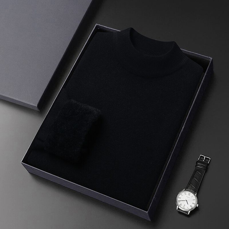 Men's Clothing Plush and thickened wool sweater for men Winter half turtleneck simple and versatile men's warm casual solid color bottoming sweater_voghion.com