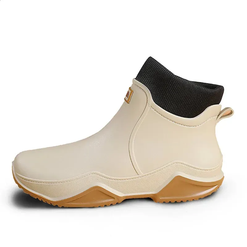 Mens Waterproof Oil Proof Winter Outdoor Women Water Shoes Plush Lining PU Non-Slip Low Top Rain Boots EU 36-44 250122_voghion.com