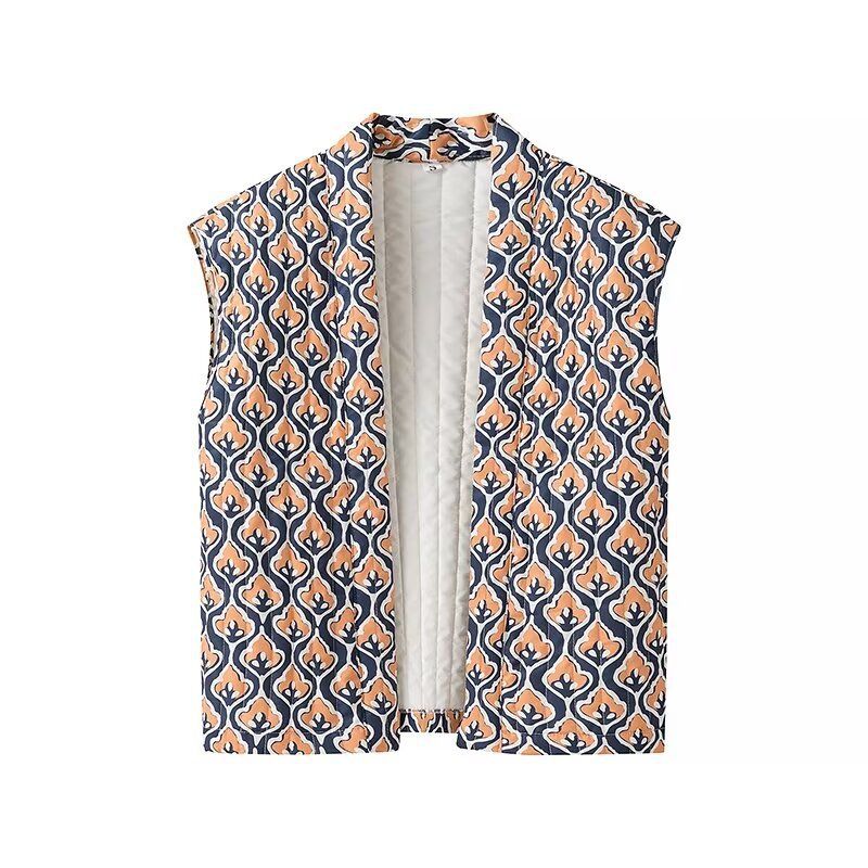 Gilet en coton matelassé imprimé pour femme, nouveau produit automne/hiver 2024 w091 2106_voghion.com