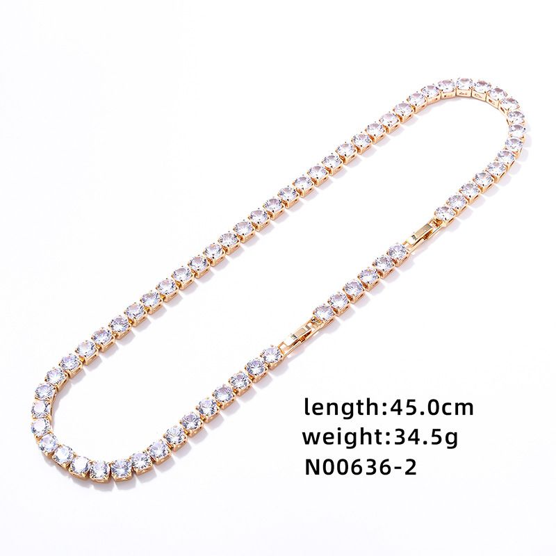 Collana con zirconi bicolore in oro e argento, semplice catena da tennis con clavicola di alta qualità, design hip-hop, 45 cm_voghion.com