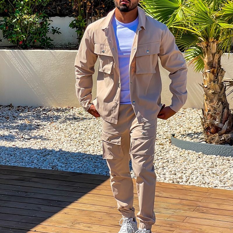 Ensemble 2 pièces pour homme, pantalon décontracté, survêtement, veste et pantalon avec poche, couleur unie, mode masculine, nouvelle collection hiver_voghion.com