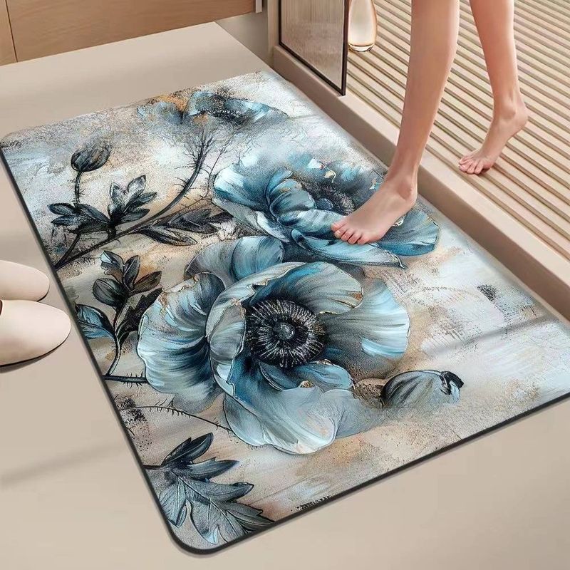 New Light Luxury Flower Home Bathroom Dirt Resistant And Wear Resistant Diatom Mud Floor Mat Porch Water Absorbing Quick Drying Non Slip Foot Mat_voghion.com