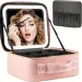 Borsa da viaggio per il trucco con specchio illuminato a LED, luminosità regolabile, portatile, impermeabile, con divisori regolabili, custodia per il trucco, accessori per pennelli._voghion.com