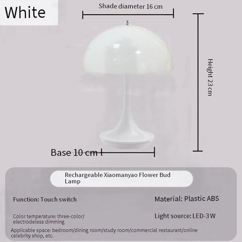 Mushroom Table Lamp - Floral Bud Night Light With USB Rechargeable Battery, Dimmable Warm White LED For Bedroom, Bar & Restaurant Ambiance_voghion.com