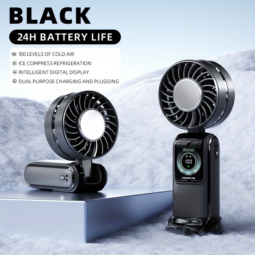 Type-C USB Rechargeable Fan - 3600mAh Battery, Digital Display, Brushless Motor For Powerful Cooling Indoor/Outdoor_voghion.com