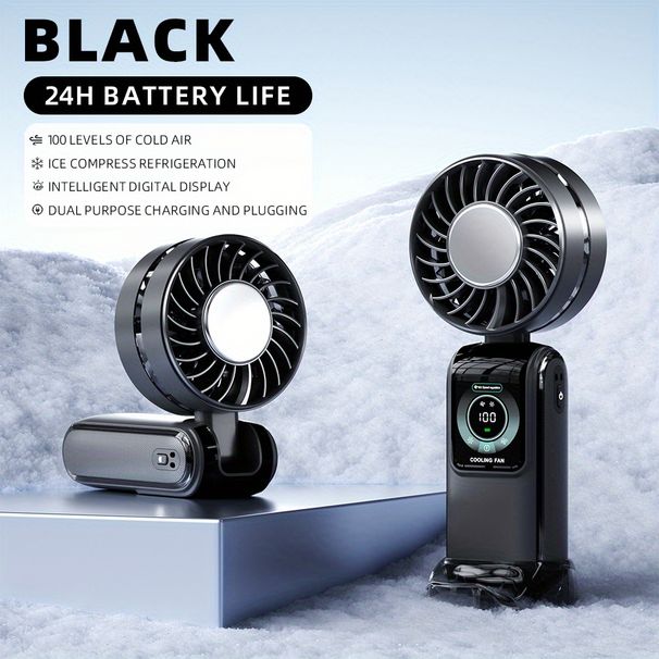 Type-C USB Rechargeable Fan - 3600mAh Battery, Digital Display, Brushless Motor For Powerful Cooling Indoor/Outdoor_voghion.com