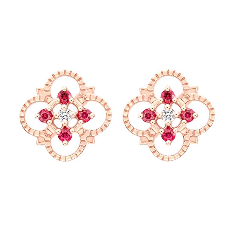 Micro inlaid rose red four leaf clover necklace earrings set ins net red clavicle chain accessories_voghion.com