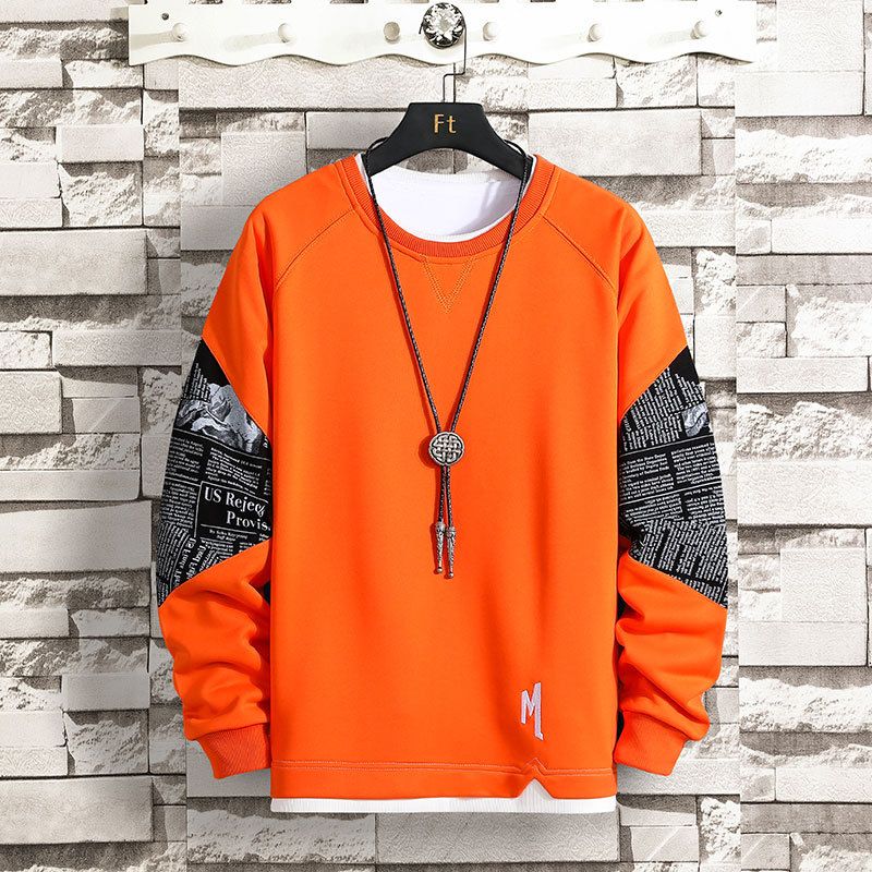 Abbigliamento maschile Maglione girocollo Maglie larghe Trendy Studenti Maglietta due pezzi Trendy All match Adolescente_voghion.com