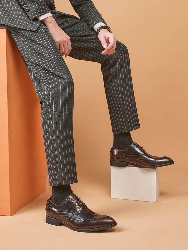 Patent Britse nieuwe aankomst Japanse stijl puntige neus zakelijke formele kleding snijwerk brogue leren heren veterschoen derby_voghion.com