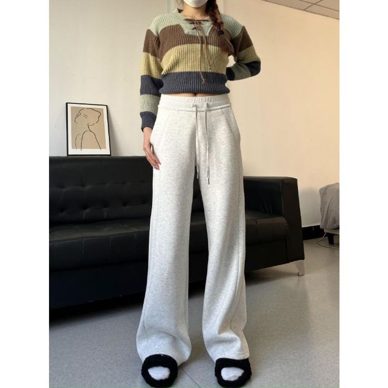 Women’s Clothing Spring And Autumn New Fashion Casual Pants Women's High Waist Straight Sports Sweatpants Mopping Wide Legs All Match Long Pants_voghion.com