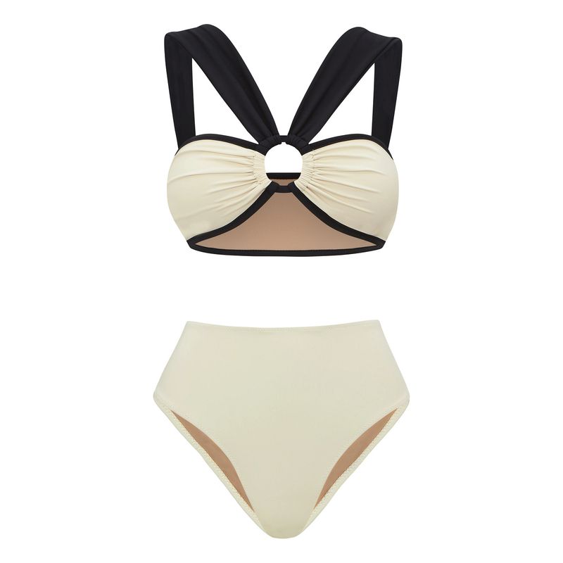 Damenbekleidung Bikini Neuer farblich passender Badeanzug mit hoher Taille und geteiltem Badeanzug und Überzug für Damen_voghion.com