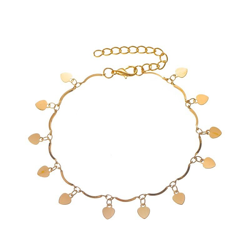 Summer New Korean Style Tassel Simple Multi-layer Heart Pendant Anklet For Women Beach Foot Jewelry_voghion.com