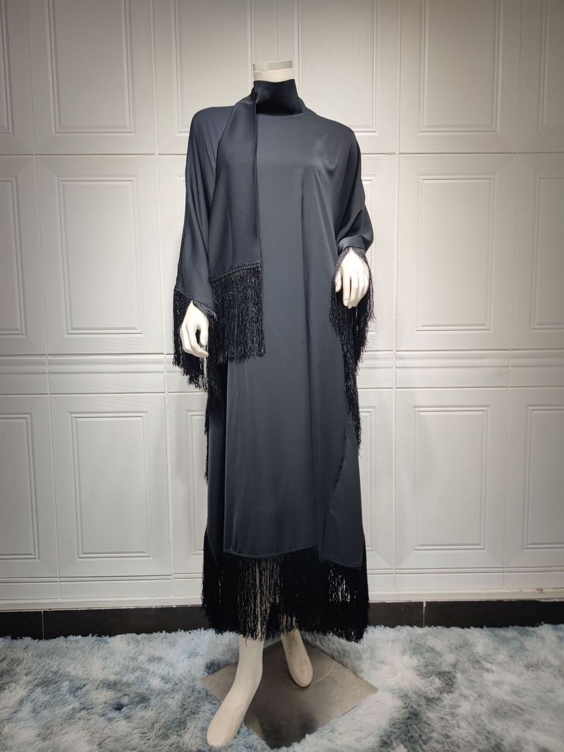 Women's Clothing Muslim Women's Bat Sleeve Tassel Kaftan High Fashion Dress Modest Party Dress_voghion.com