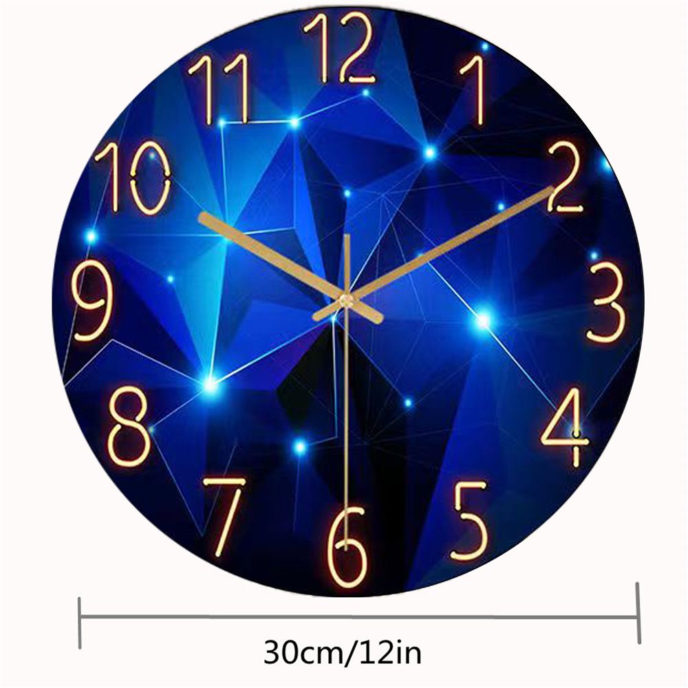1 Stück 12-Zoll-Wanduhr mit geometrischen Elementen, dunkelblau, verdicktes gehärtetes Glas, geräuschloses Quarzwerk, Wohnzimmerdekoration, Geschenk_voghion.com