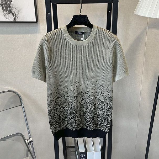 Erkek Giyim Sonbahar ve kış degrade renk kısa kollu kazak erkek ince yuvarlak yaka yakışıklı erkek yarım kollu alt gömlek kazak_voghion.com