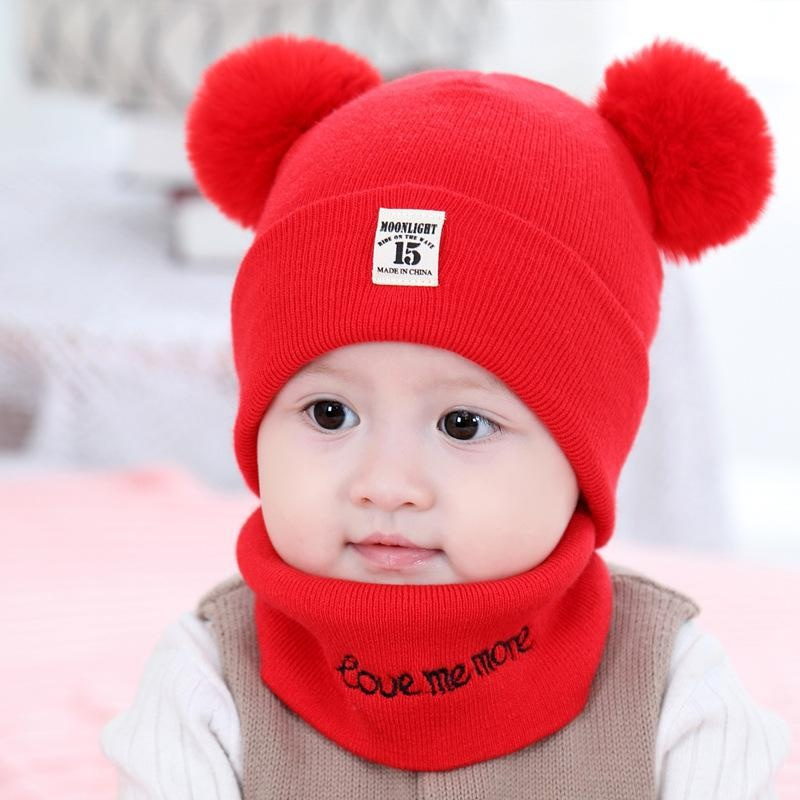 Warme Strickmütze für Kinder, weicher kleiner Hase, Baby-Strickmütze, Babymütze, Babyschal, Kinderschal, Alter 0–24 Monate, Kombination aus Mütze und Schal_voghion.com