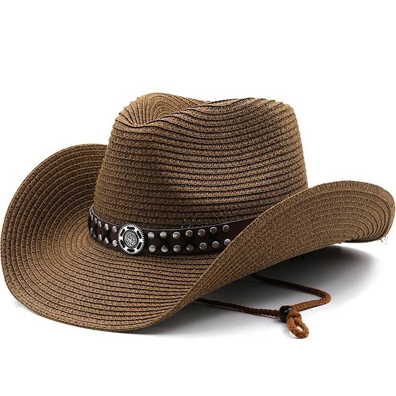 Ruohokudosinen lännenhenkinen cowboyhattu, merenrantahattu, aurinkosuojahattu, retrohenkinen rento UV-suojalla varustettu olkihattu, naisten kesähattu_voghion.com