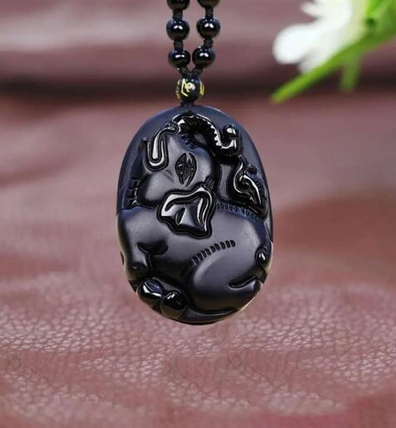 Obsidian – collier pendentif éléphant Vintage de luxe, bijoux en pierre naturelle, breloques, accessoires Talismans noirs_voghion.com