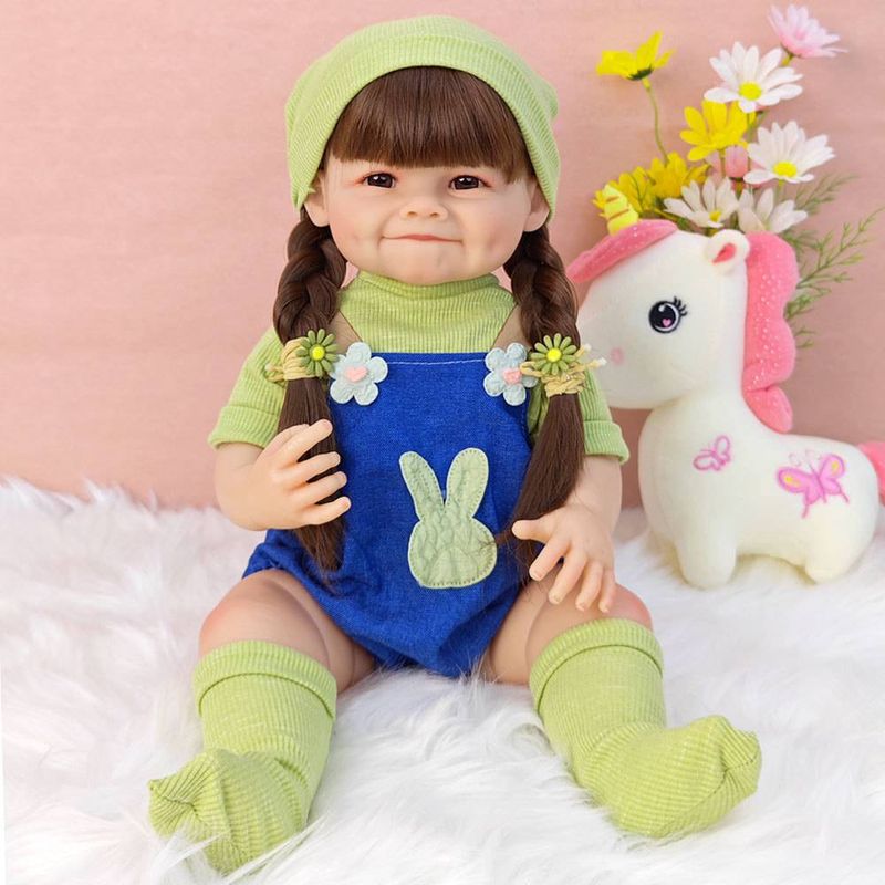 55 cm Reborn lėlė, minkšta guma, suspaudžiama imitacija kūdikiui žalias rinkinys žaislinis mergaitės gimtadienio puošmena lėlė_voghion.com