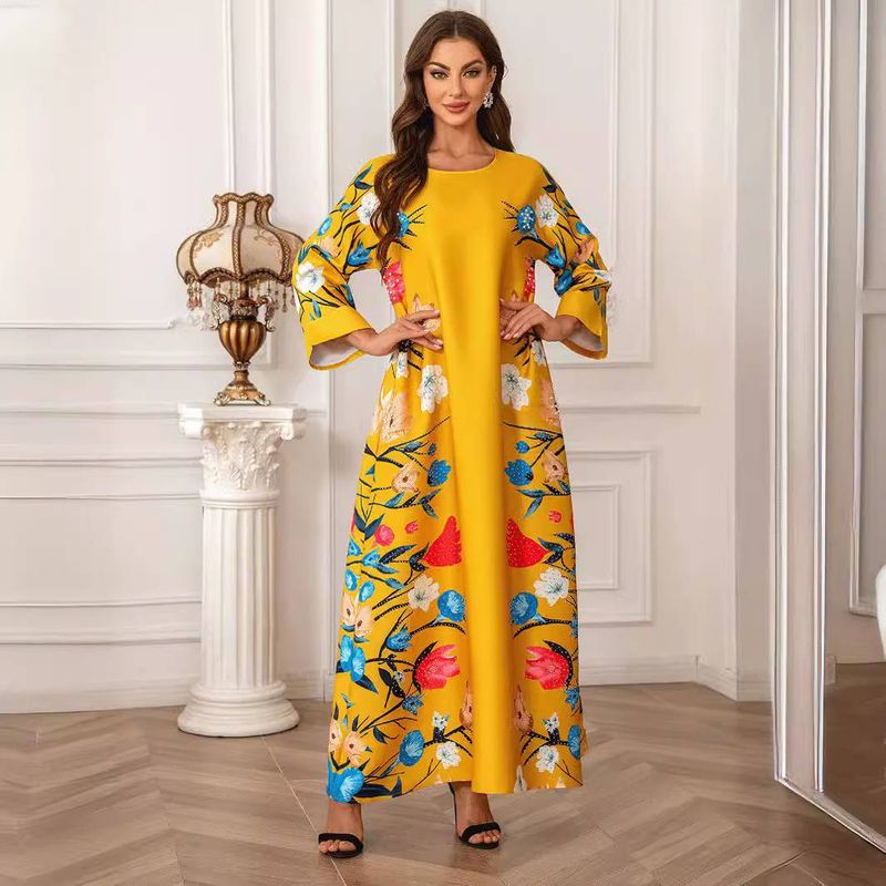 Fashion Printing Hot Diamond Ladies Robe Abaya Muslim Dress_voghion.com