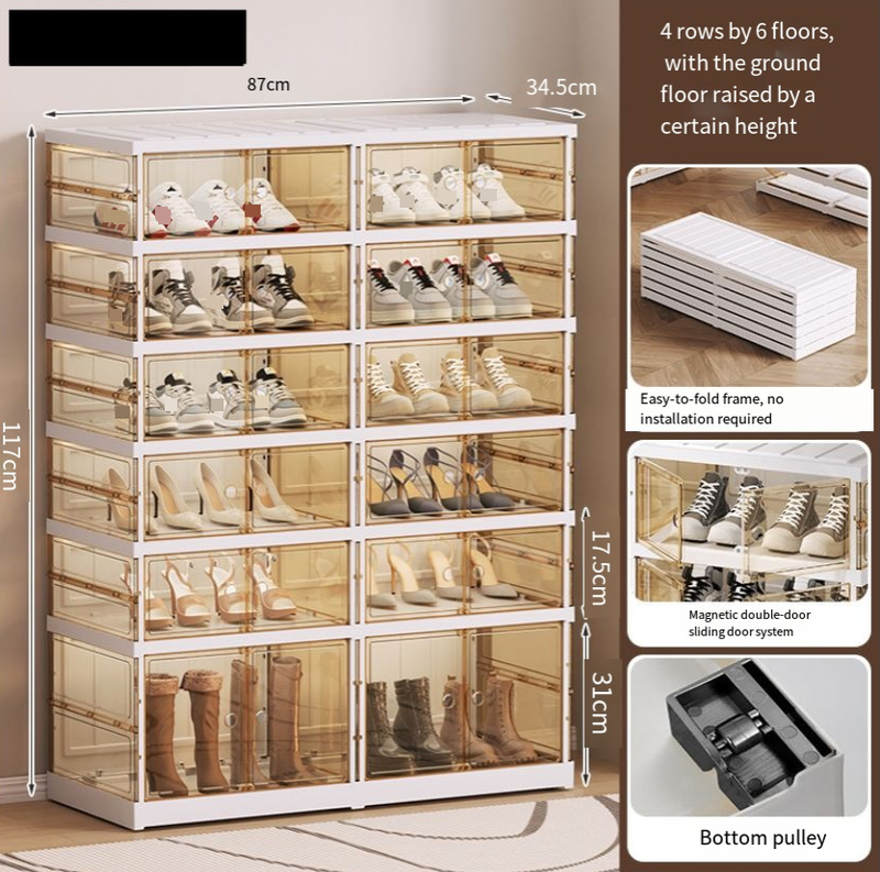 ​Foldable Shoe Organizer No Assembly Required Pull To Open Multi-Layer Large Capacity Shoe Storage Box Plastic Transparent Design_voghion.com