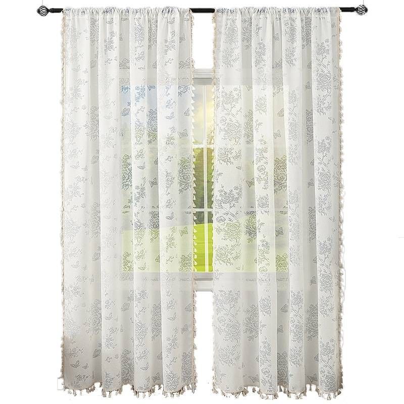 Butterfly Lace Hanging Tassel Gauze Curtain Curtain Window Gauze Lace Bedroom Light Luxury Window Gauze Partition Curtain Living Room Gauze Curtain_voghion.com