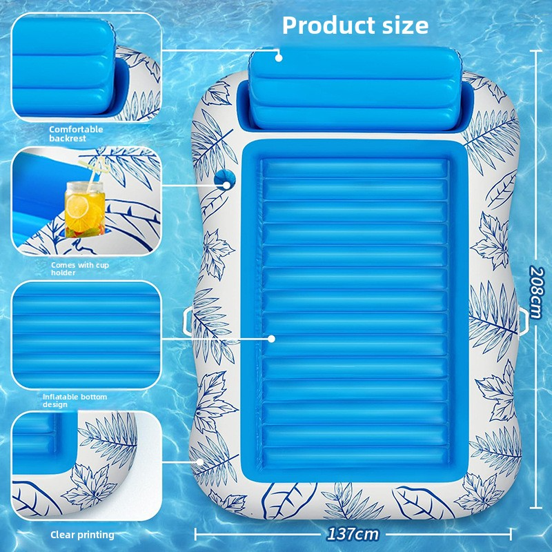 Aufblasbares Premium-Loungebett – Verdicktes PVC mit Rückenlehne und Getränkehaltern (Doppelte schwimmende Sonnenmatte für Pool/Strand, 200 cm, UV-beständig)_voghion.com