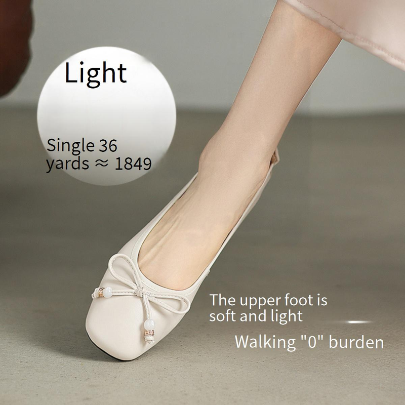 【Full Leather Inside And Out, Soft Sole And Soft Upper】Cameido 2025 Autumn Pearlized Lamb Leather Bow Flat Single Shoes_voghion.com