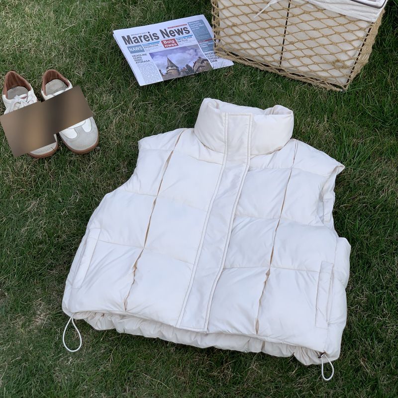 Women's Short Puffer Vest With Stand Collar, Lightweight Quilted Cotton Filled Jacket, Casual Slim Fit Sleeveless Coat For Petite And Plus Size_voghion.com