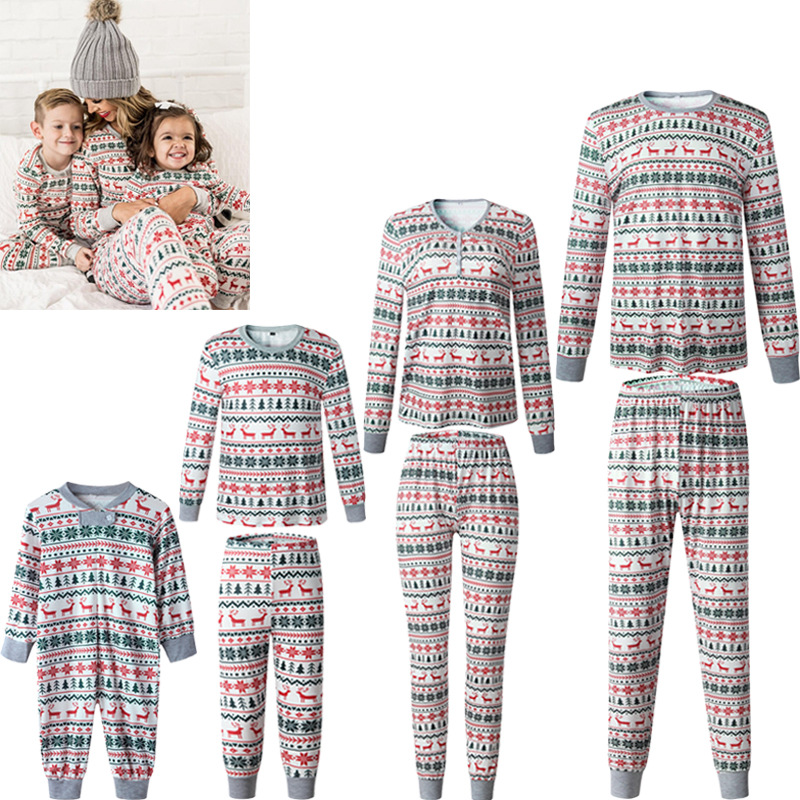 Ensemble de pyjamas assortis pour toute la famille - Vêtements de nuit confortables à manches longues pour parents et enfants, mélange doux de polyester et de coton, imprimé amusant, toutes tailles disponibles_voghion.com