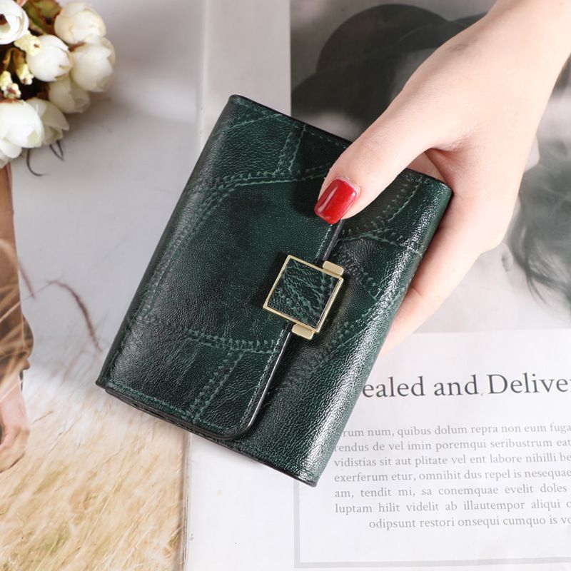 Kleine Brieftasche in Damen High-End-Retro-Mode dreifach gefaltet einfarbig einfache Multi-Karten-Brieftasche Geldbörse_voghion.com