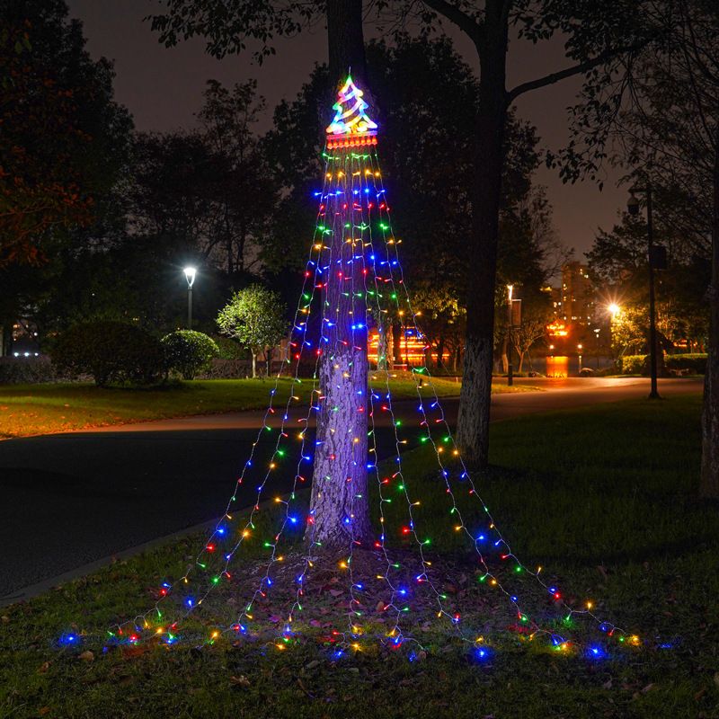 Christmas LED waterfall light point control RGB five pointed star Christmas tree solar outdoor garden decoration light_voghion.com