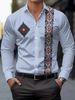 Camicia a maniche lunghe stampata da uomo - Camicia casual con bottoni e motivo etnico, in poliestere elasticizzato, lavabile in lavatrice, vestibilità regolare per primavera e autunno_voghion.com