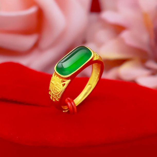 New Product With Domineering Temperament, Simulation Of Sand Gold Rectangular Green Chalcedony Plated Men's And Women's_voghion.com