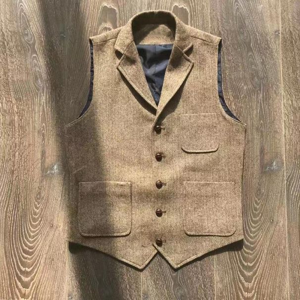 Khaki Jagdanzug Multi Pocket Fischgrät Grob Nylon Casual Weste Verarbeitung_voghion.com