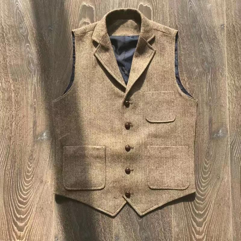 Khaki Hunting Suit Multi Pocket Herringbone Coarse Nylon Casual Vest Processing_voghion.com